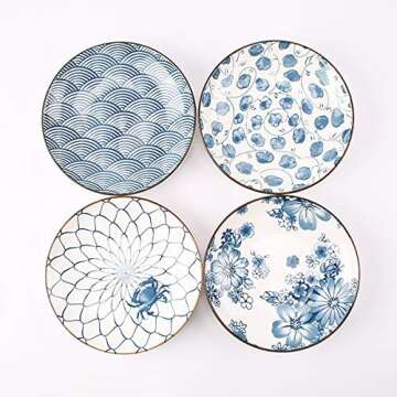 YALONG Ceramic Japanese Dinner Plates Set 7 Inch Appetizer Shallow Plates Serving Lunches, Cheese Sa...