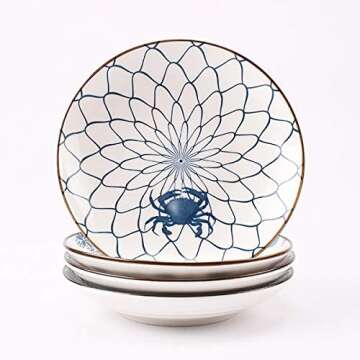 YALONG Ceramic Japanese Dinner Plates Set 7 Inch Appetizer Shallow Plates Serving Lunches, Cheese Salad, Dessert Set of 4 Assorted Motifs Microwave & Dishwasher Safe