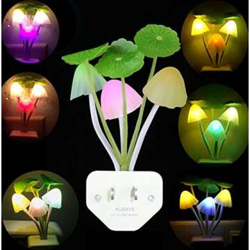Color Change Led Night Light w/Smart Sensor, Plug-in Night Lights for Kids Adults Cute Mushroom Nigh...