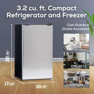 Igloo 3.2 Cu.Ft. Single Door Compact Refrigerator with Freezer - Slide Out Glass Shelf, Perfect for ...