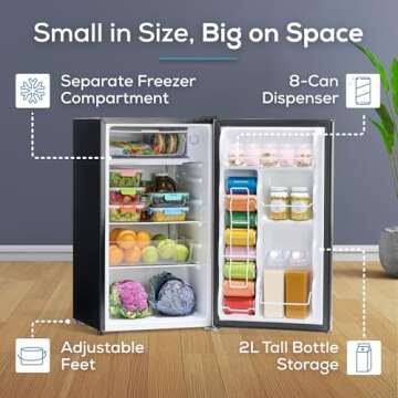 Igloo 3.2 Cu.Ft. Single Door Compact Refrigerator with Freezer - Slide Out Glass Shelf, Perfect for Homes, Offices, Dorms - Platinum