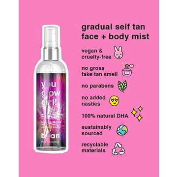 b.tan Violet Self Tan & Face Mist Kit | Lovers Bundle - Self Tanning Mousse with You Glow Girl Gradual Face + Body Mist w Self Tanning Mitt Applicator, 1 Hour Sunless Tanner, Fast, 6.7 Fl Oz