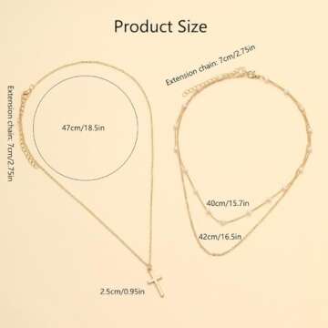 Gold Layered Pearl Necklaces for Women, Dainty Pearl Cross Necklace Pearl Choker Chain Jewelry for Women