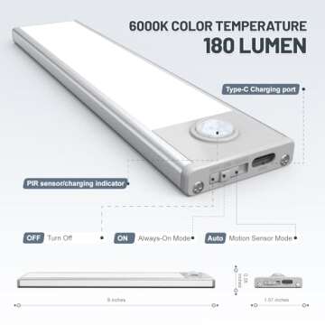 Under Cabinet Lighting, 4 Pack Motion Sensor Light Indoor, Wireless USB Rechargeable Magnetic Closet Lights, 32 LED Under Counter Lights for Kitchen, Wardrobe, Hallway, Stairs, 8 inch White Light