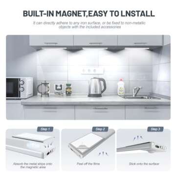 Under Cabinet Lighting, 4 Pack Motion Sensor Light Indoor, Wireless USB Rechargeable Magnetic Closet Lights, 32 LED Under Counter Lights for Kitchen, Wardrobe, Hallway, Stairs, 8 inch White Light