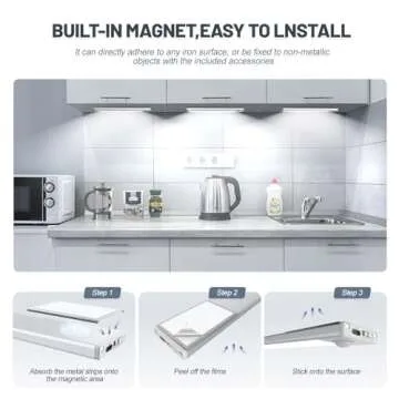 Under Cabinet Lighting, 4 Pack Motion Sensor Light Indoor, Wireless USB Rechargeable Magnetic Closet Lights, 32 LED Under Counter Lights for Kitchen, Wardrobe, Hallway, Stairs, 8 inch White Light