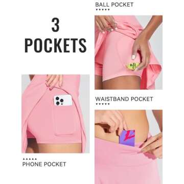 BALEAF Pleated Tennis Skirts for Women Skorts for Woman Golf Skirts with Pockets Athletic Running Workout Sports Pink M