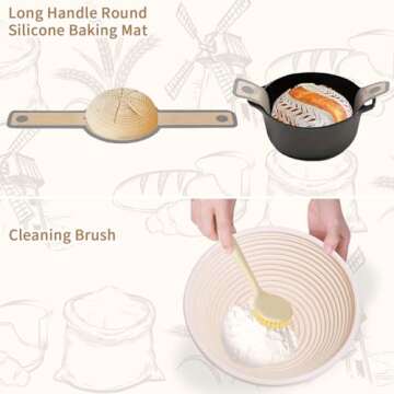 Bread Making Tools and Supplies, Set of 7, inclued Silicone Pastry Mat, Round Baking Mat, Sourdough Danish Dough Whisk, Bread Lame Dough Scoring, Bread Scraper Dough Cutter, Perfects Gift for Baker