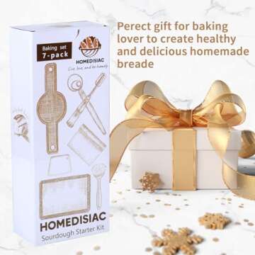 Bread Making Tools and Supplies, Set of 7, inclued Silicone Pastry Mat, Round Baking Mat, Sourdough Danish Dough Whisk, Bread Lame Dough Scoring, Bread Scraper Dough Cutter, Perfects Gift for Baker