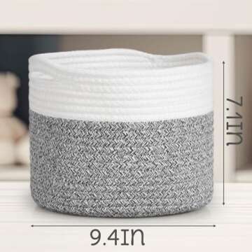 ZLG Small Woven Basket for Baby Toy, 9.4 x 7.1 inches 8L Round Cotton Rope Basket, Toy Storage Basket, Baby Cloest Storage Basket, Grey