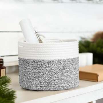 ZLG Small Woven Basket for Baby Toy, 9.4 x 7.1 inches 8L Round Cotton Rope Basket, Toy Storage Basket, Baby Cloest Storage Basket, Grey
