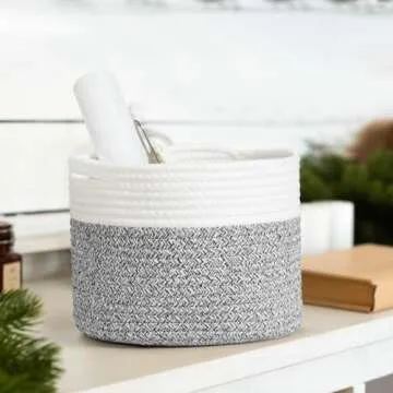 ZLG Small Woven Basket for Baby Toy, 9.4 x 7.1 inches 8L Round Cotton Rope Basket, Toy Storage Basket, Baby Cloest Storage Basket, Grey