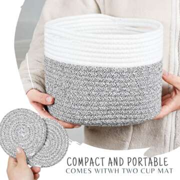 ZLG Small Woven Basket for Baby Toy, 9.4 x 7.1 inches 8L Round Cotton Rope Basket, Toy Storage Basket, Baby Cloest Storage Basket, Grey