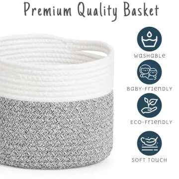 ZLG Small Woven Basket for Baby Toy, 9.4 x 7.1 inches 8L Round Cotton Rope Basket, Toy Storage Basket, Baby Cloest Storage Basket, Grey