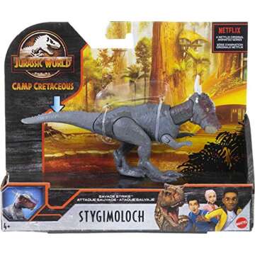 Mattel Jurassic World Toys Camp Cretaceous Stygimoloch Stiggy Savage Strike Dinosaur Figure, Smaller Size, Attack Move Iconic to Species, Movable Arms & Legs, Ages 4 Years Old & Up