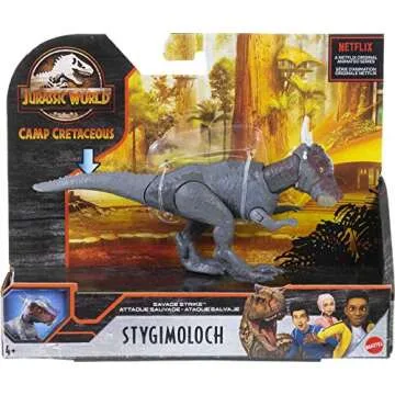 Mattel Jurassic World Toys Camp Cretaceous Stygimoloch Stiggy Savage Strike Dinosaur Figure, Smaller Size, Attack Move Iconic to Species, Movable Arms & Legs, Ages 4 Years Old & Up
