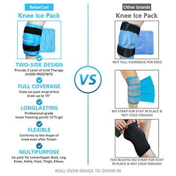 RelaxCoo XXL Knee Ice Pack Wrap Around Entire Knee After Surgery, Gel Ice Pack for Knee Injuries Reusable, Large Cold Pack for Pain Relief, Swelling