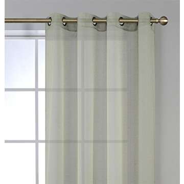 MIUCO 2 Panels Grommet Textured Solid Sheer Curtains 84 Inches Long for Living Room (2 x 54 Wide x 84" Long) Sage