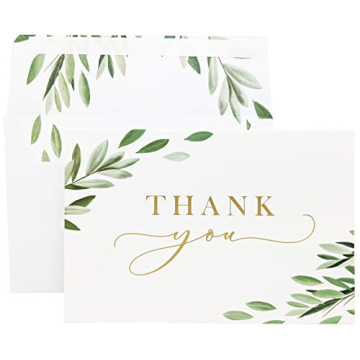Gooji 4x6 Greenery Leaves Gold Foil Thank You Cards - Elegant Cards with Envelopes