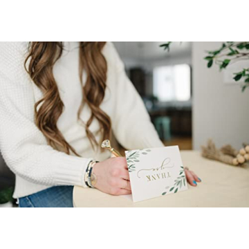 Gooji 4x6 Greenery Leaves Gold Foil Thank You Cards