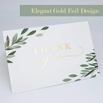Gooji 4x6 Greenery Leaves Gold Foil Thank You Cards