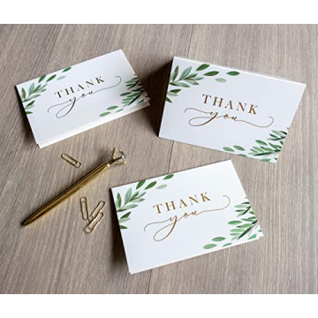 Gooji 4x6 Greenery Leaves Gold Foil Thank You Cards