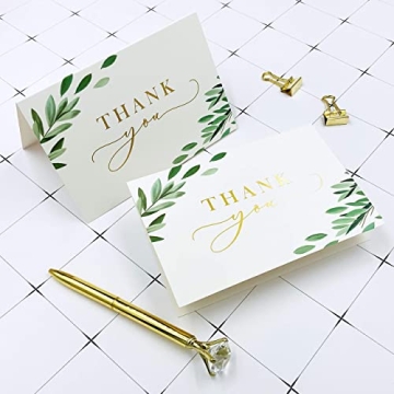 Gooji 4x6 Greenery Leaves Gold Foil Thank You Cards