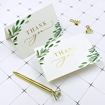 Gooji 4x6 Greenery Leaves Gold Foil Thank You Cards