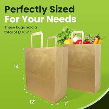 Reli. Paper Grocery Bags w/Handles (100 Pcs, Bulk)(12"x7"x14") Large Paper Grocery Bags with Handles - Heavy Duty 57 Lbs Basis - Shopping, Takeout/To Go, Retail (Brown/Kraft)