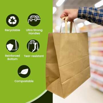 Reli. Paper Grocery Bags w/Handles (100 Pcs, Bulk)(12"x7"x14") Large Paper Grocery Bags with Handles - Heavy Duty 57 Lbs Basis - Shopping, Takeout/To Go, Retail (Brown/Kraft)