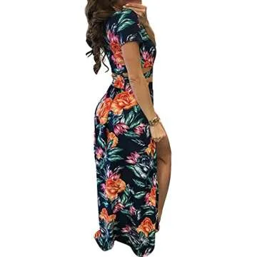 Aro Lora Women's Sexy V Neck Floral Printed Side Slit Two-Piece Maxi Dress Medium Multicolor