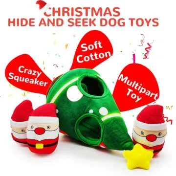 lilfrd Christmas Dog Toys, Dog, Xmas Christmas Tree, Santa Claus Dog Toys Hide and Seek Puzzle Squea...