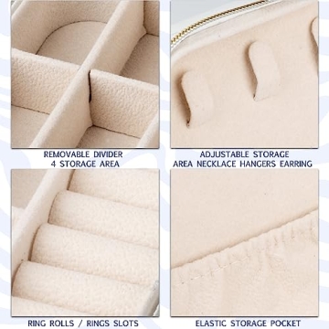 Personalized Shadow Initial Travel Jewelry Organizer, Monogram Custom Leather Case for Bridesmaid, Mother's Day, Birhday, Christmas Gift Box, Holder for Women Girls Bachelor Party (White)