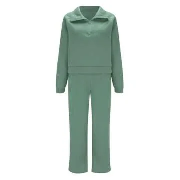 Womens 2 Piece Outfits Lounge Half Zip Hoodie Sweatsuit Sets Oversized Sweatshirt Baggy Fall Fashion Sweatpants Green