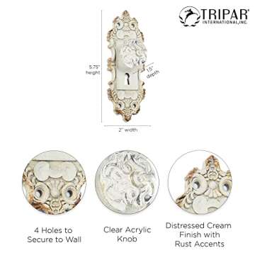 Tripar Pewter Antique Wall Hanging Decorative Door Knob, White Display - Vintage Design with Hand Painted Finish, Pewter Metal Backing, & Acrylic - Lightweight & Durable - Perfect Substitute for Hooks