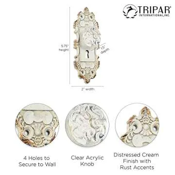 Tripar Pewter Antique Wall Hanging Decorative Door Knob, White Display - Vintage Design with Hand Painted Finish, Pewter Metal Backing, & Acrylic - Lightweight & Durable - Perfect Substitute for Hooks