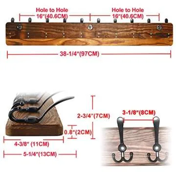 Dseap Coat Rack Wall Mounted - 10 Tri Hooks, 38-1/4" Long, Heavy Duty Wooden Wall Coat Hanger Coat Hook for Clothes Hat Jacket Clothing, Natural & Black