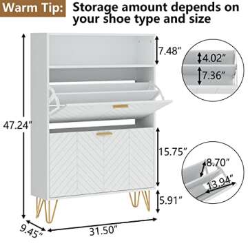 Auromie Shoe Cabinet, Freestanding Tipping Bucket Shoe Storage Cabinet with 2 Flip Drawers, Modern E...