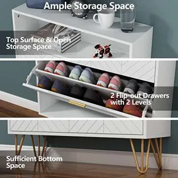 Auromie Shoe Cabinet, Freestanding Tipping Bucket Shoe Storage Cabinet with 2 Flip Drawers, Modern Entryway Shoe Rack with Storage Top Cubby, Narrow Slim Hidden Shoe Organizer with Doors (White)