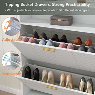 Auromie Shoe Cabinet, Freestanding Tipping Bucket Shoe Storage Cabinet with 2 Flip Drawers, Modern Entryway Shoe Rack with Storage Top Cubby, Narrow Slim Hidden Shoe Organizer with Doors (White)