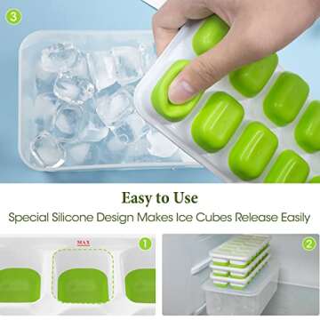 DOQAUS 3 Pack Ice Cube Tray with Lid and Bin - Versatile and Easy to Use