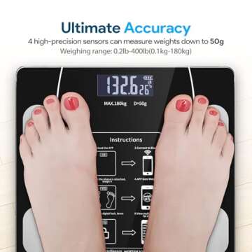 Smart Body Fat Scale with Led Display - Digital Bathroom Scale with Bluetooth, Accurate Body Composition Measurement, Muscle Mass, BMI, and Body Water Analysis