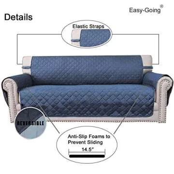 Easy-Going Reversible Oversized Couch Cover for 3 Cushion Couch Sofa Cover for Dogs Water Resistant Furniture Protector Cover with Foam Sticks for Pet (Oversized Sofa, Dark Blue/Light Blue)