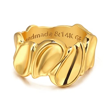 GNIRTSI Gold Concave Ring Elegant Chunky Jewelry Sizes 6-10