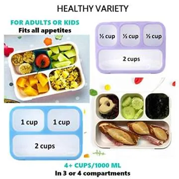 Bento Lunch Box Kids & Adult: Leakproof Lunch Containers for Boys & Girls with 3 Compartments - School, Daycare, Meal Planning Portion Control Container, BPA-Free Boxes, Utensils | Blue Purple 2 pack