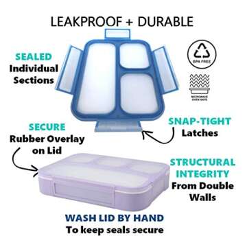 Bento Lunch Box Kids & Adult: Leakproof Lunch Containers for Boys & Girls with 3 Compartments - School, Daycare, Meal Planning Portion Control Container, BPA-Free Boxes, Utensils | Blue Purple 2 pack