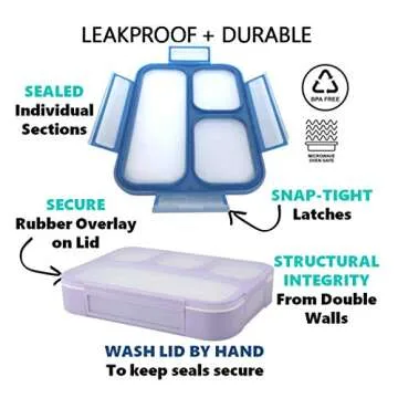 Bento Lunch Box Kids & Adult: Leakproof Lunch Containers for Boys & Girls with 3 Compartments - School, Daycare, Meal Planning Portion Control Container, BPA-Free Boxes, Utensils | Blue Purple 2 pack