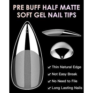 Soft Gel Nail Tips Medium Stiletto, 120PCS Pre Buff Full Cover Shaped Nail Extensions