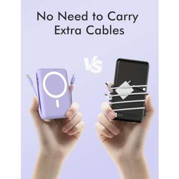 podoru for Magsafe Battery Pack, 10000mAh Magnetic Power Bank Built-in USB-C Lighting Cables 22.5W PD Fast Charging LED Display Wireless Portable Charger for iPhone 16/15/14/13/12/Pro/Pro Max-Purple