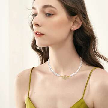 GABWE Gold Saturn Pearl Necklace White Choker for Women Crystal Rhinestone Planet Gifts Mum Wife Girlfriend Wedding Birthday Anniversary